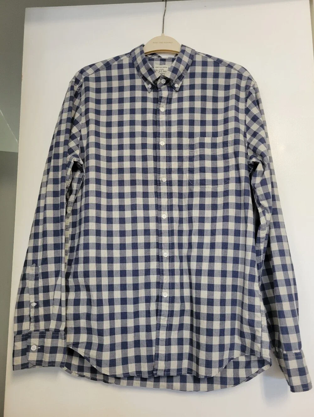 J.Crew Stretch Secret Wash Shirting Cotton Poplin Shirt Heatered Gingham Blue L